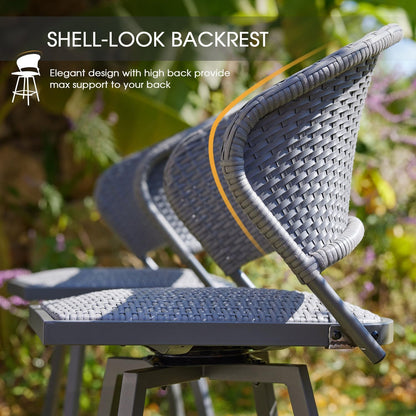 VICLLAX Patio Bar Stool Chairs with Footrests and Padded Seat, Bar Height Swivel Patio Chairs Set