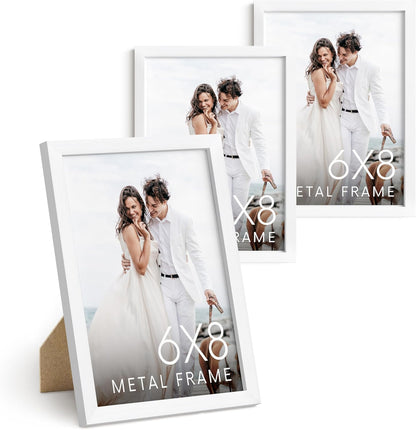 HAUS AND HUES 6x8 White Metal Picture Frames - Photo Frames 6x8 - Features Premium Aluminum