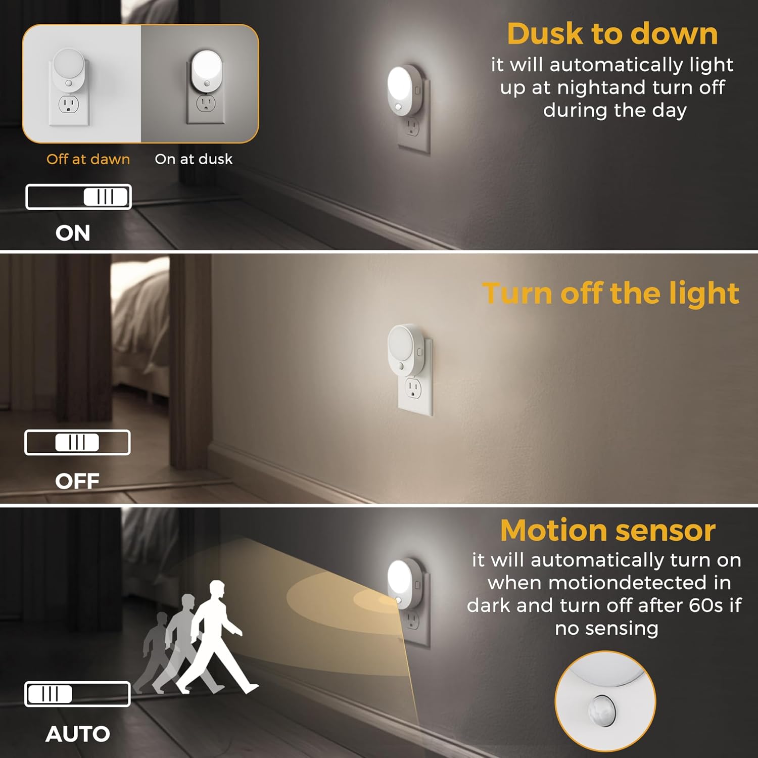 L LOHAS LED Plug in Night Light with Motion Sensor and Dusk to Dawn Sensor,[4-PACK] Night Lights