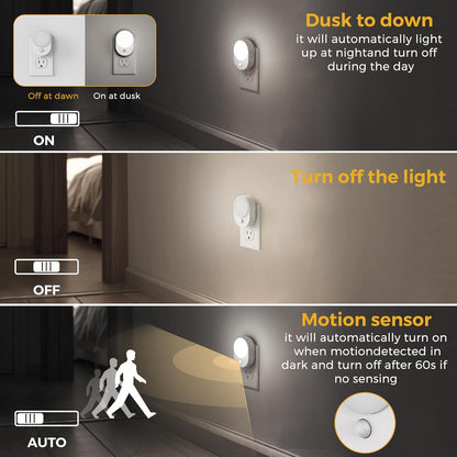 L LOHAS LED Plug in Night Light with Motion Sensor and Dusk to Dawn Sensor,[4-PACK] Night Lights