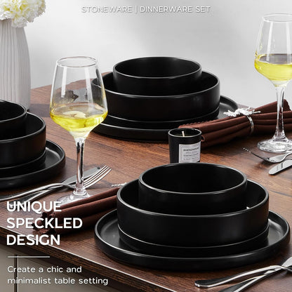 Onader 16 Piece Dinnerware Sets with Serving Bowls for 4, Stoneware Plates and Bowls Dish Sets