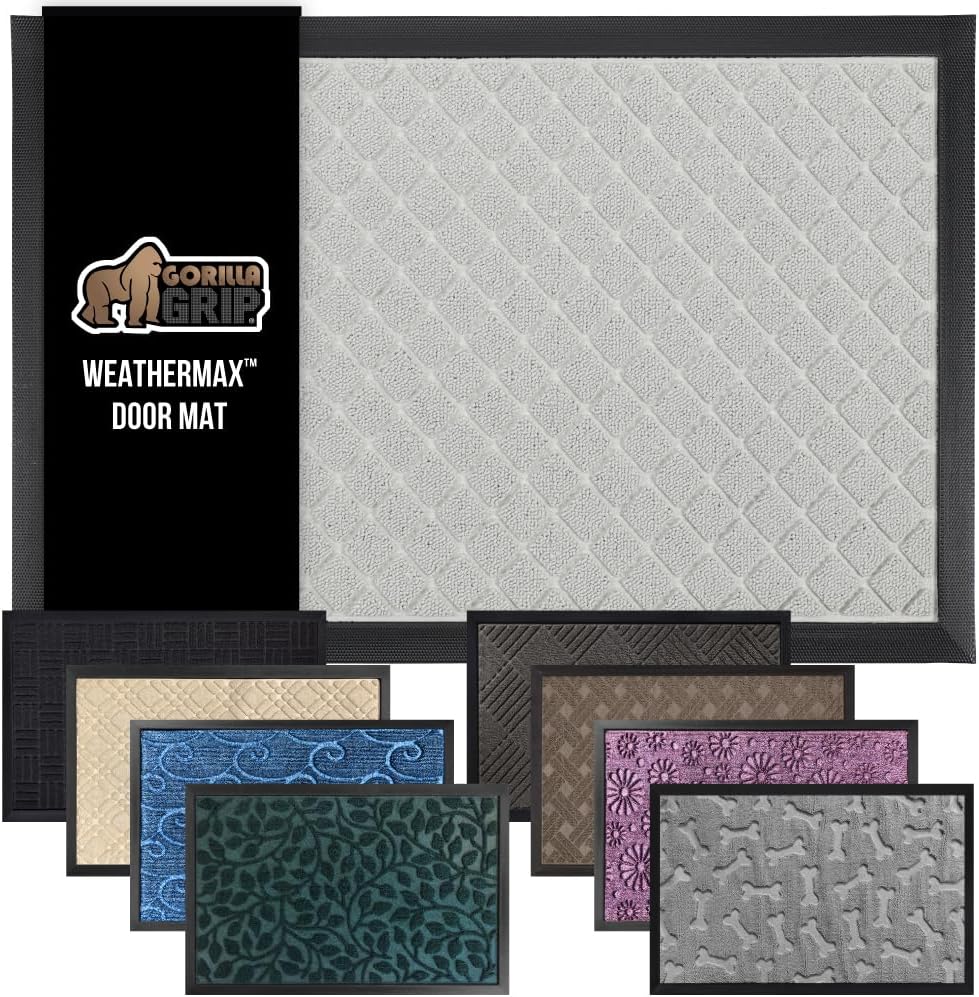 GORILLA GRIP 100% Waterproof All-Season WeatherMax Doormat US Designed Natural Rubber, Stain and