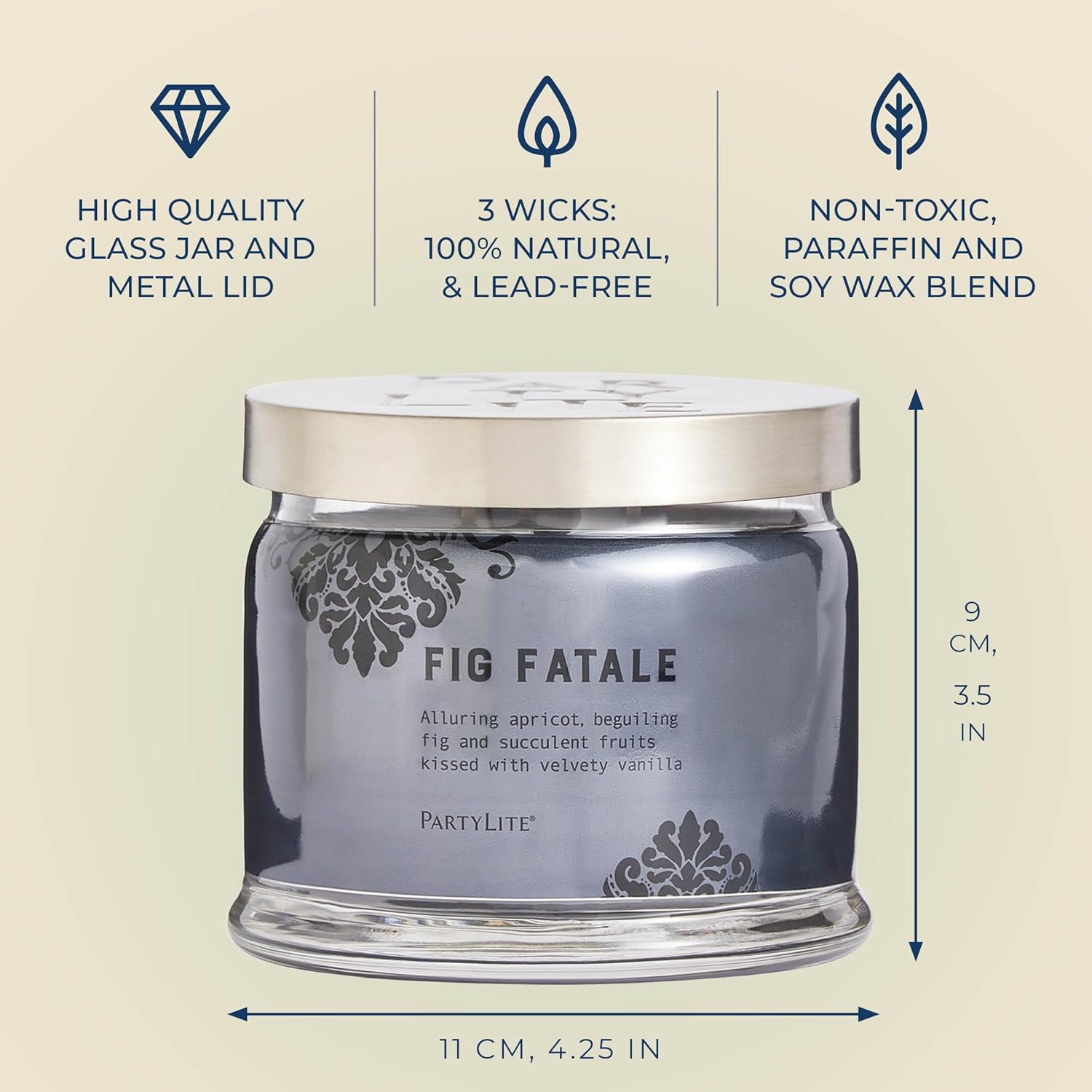 PartyLite Fig Fatale Scented, Notes of Apricot, Green Fig, Peach, Mango, Strawberry and