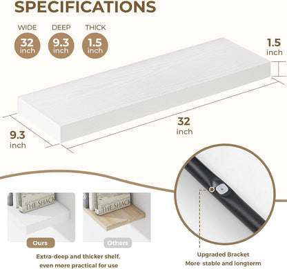 Dreamland 32 Inches Floating Shelves for Wall, 9.3" Deep Long Floating Shelves Set of 2, Large