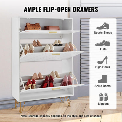 VEVOR Shoe Cabinet with 2 Flip Drawers, Modern Shoes Storage Cabinet with Storage Drawer and