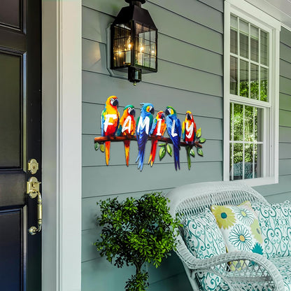 ULENDIS Metal Parrot Wall Art, Birds on Branch Wall Decor Family Sign for Front Door, Wall Hanging
