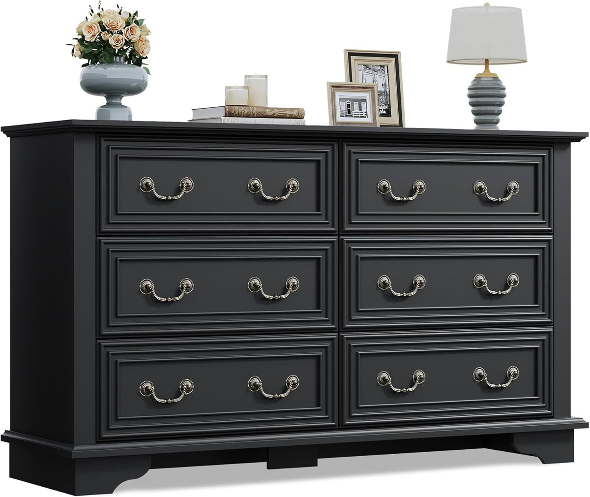 WLIVE Farmhouse Dresser for Bedroom, 51.97'' Wide Wood 6 Drawer Dresser, Chest of Drawers with