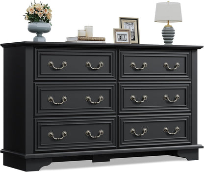WLIVE Farmhouse Dresser for Bedroom, 51.97'' Wide Wood 6 Drawer Dresser, Chest of Drawers with
