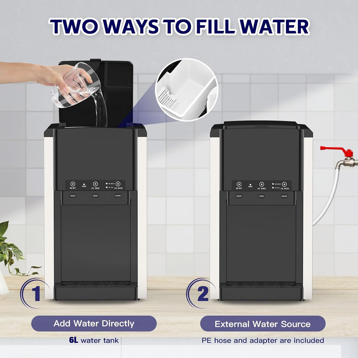 3 in 1 Water Dispenser with Ice Maker, Nugget Ice Maker Countertop, Bullet Ice, Crushed Ice, Water