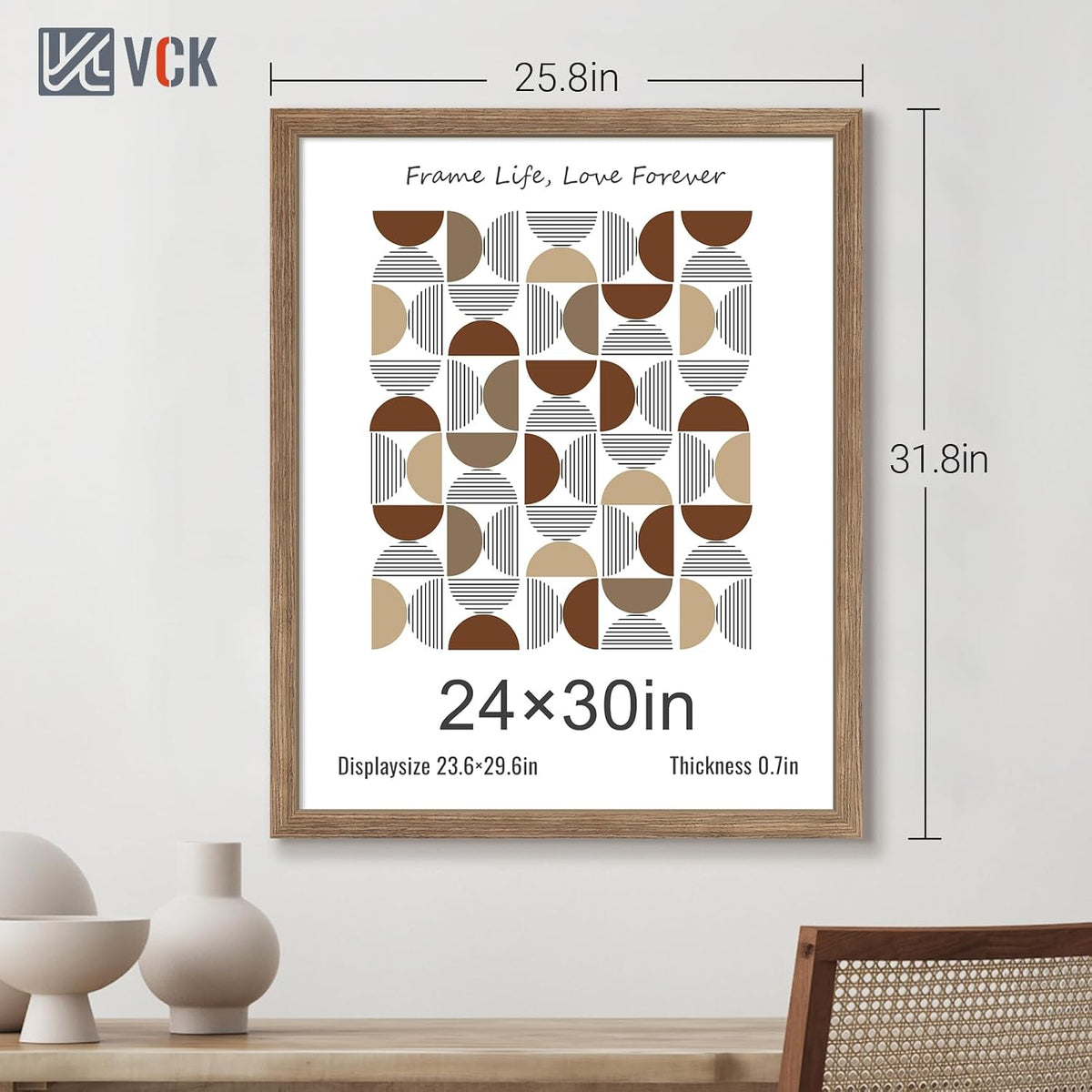 VCK 24x30 Poster Frame 3 Pack, Brown Walnut Wood Picture Frame, Exclusive Wood Grain, Wall Mounting