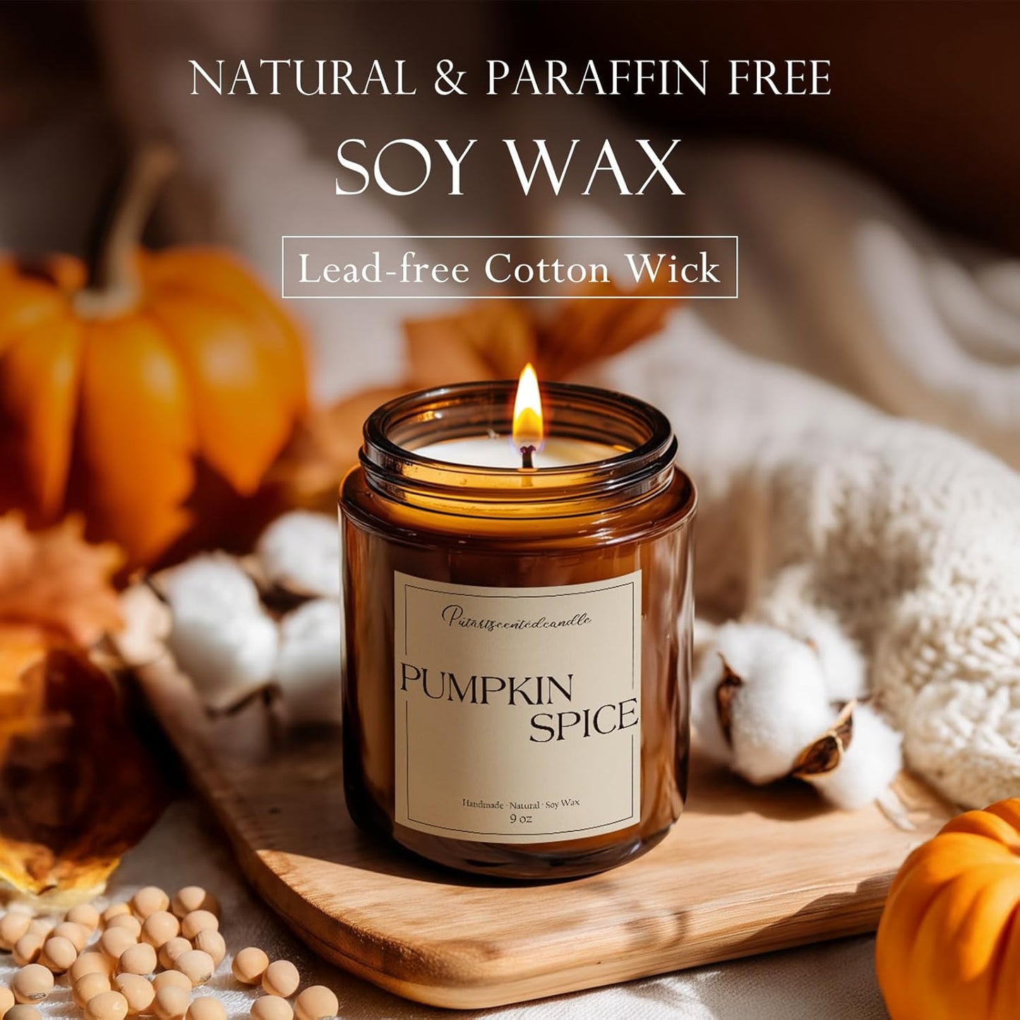 Pumpkin Spice Scented Candles for Home, Natural Soy Wax Aromatherapy Non Toxic Pumpkin Fall Candle
