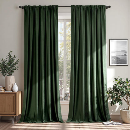 MIULEE Olive Green Velvet Curtains 84 Inches Long, Extra Wide Blackout Drapes for Bedroom Living