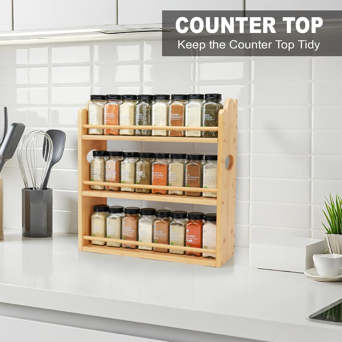 3 Tier Bamboo Spice Rack, Spice Rack Organizer, Seasoning Jars Rack Shelf Spice Organizer for