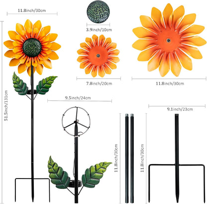Sunflower Solar Wind Spinner, 52" Metal Wind Spinner with Kinetic Wind Sculpture Windmills for