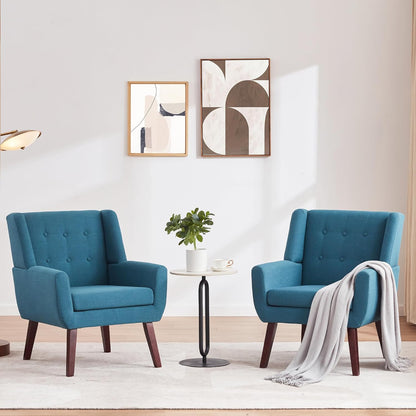 HUIMO Button-Tufted Accent Chairs Set of 2,Upholstered Reading Living Room Chair,Mid Century Modern