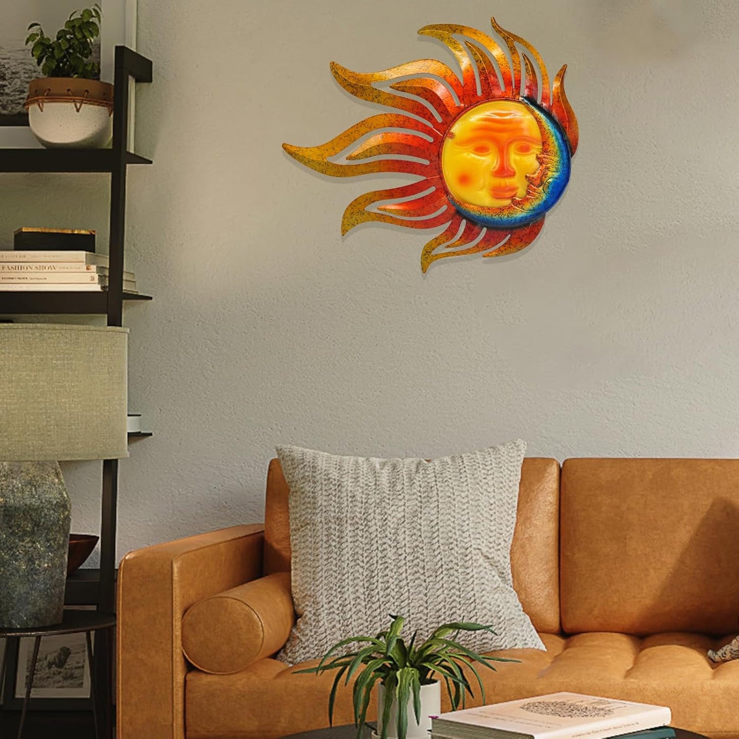 Tuokiuhn Large Sun Metal Outdoor Wall Art Decor Metal Sun Moon Wall Decor Outdoor Art Hanging