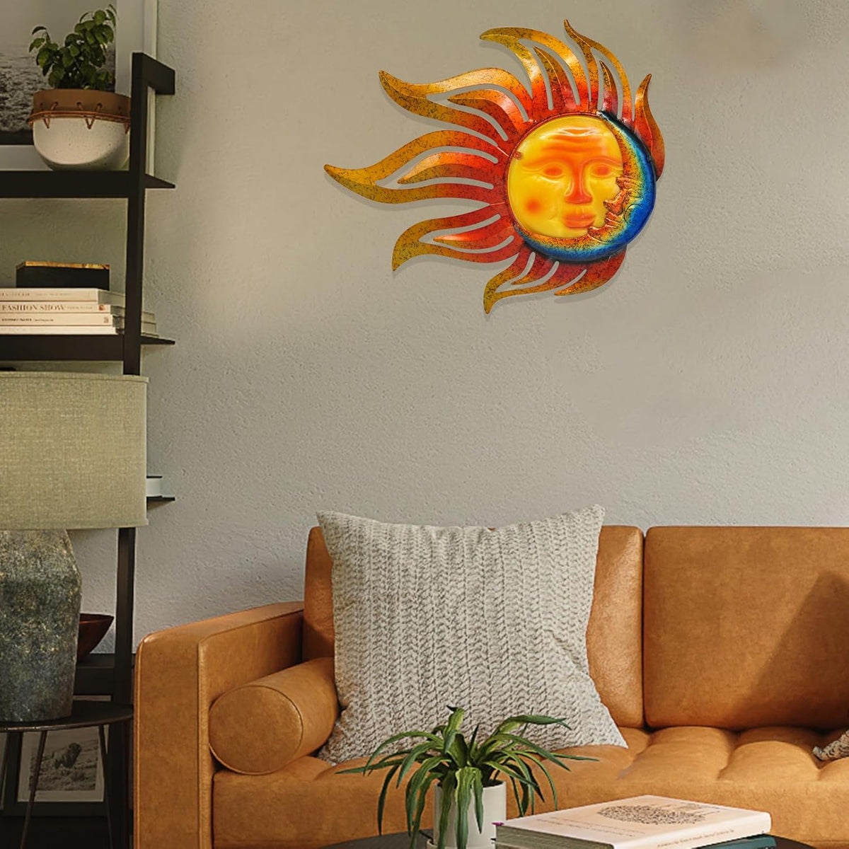 Tuokiuhn Large Sun Metal Outdoor Wall Art Decor Metal Sun Moon Wall Decor Outdoor Art Hanging