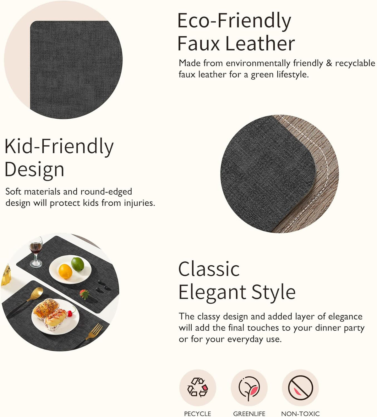 Maxpearl Faux Leather Placemats Set of 6 - Waterproof - Wipe Clean - Heat Resistant - Anti Slip