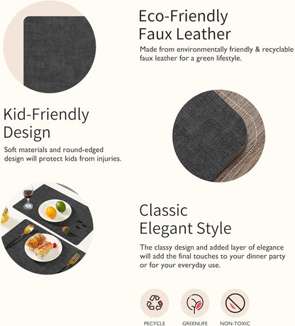 Maxpearl Faux Leather Placemats Set of 6 - Waterproof - Wipe Clean - Heat Resistant - Anti Slip