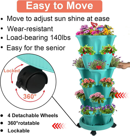 Vertical Planter, 6 Tier Stackable Strawberry Planter with Garden Tool Set, Movable Indoor/Outdoor