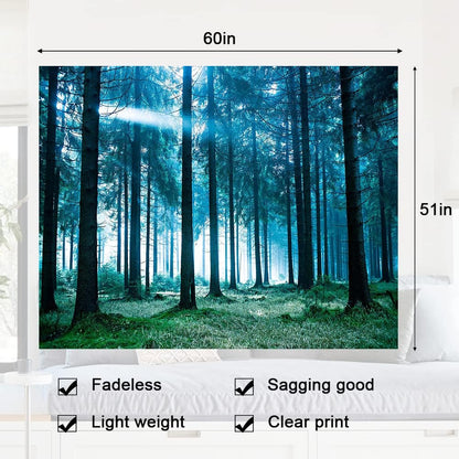 Llamazing Forest Tapestry - Home Decor Landscape for Living Room & Bedroom (Forest White Light