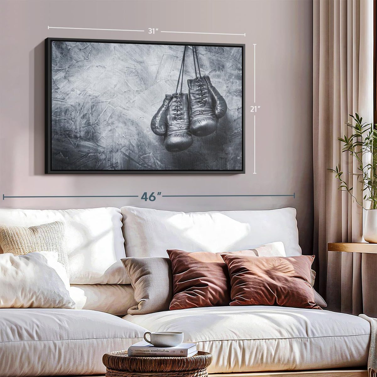 ElephantStock Boxing Gloves Wall Art - Horizontal Framed Canvas - 1-Piece Living Room Wall Decor