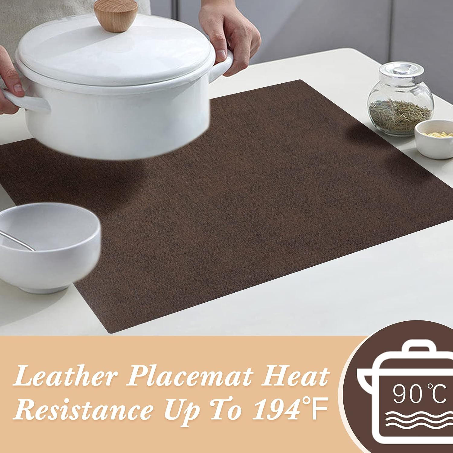 SUEH DESIGN Leather Placemats Set of 6 Reversible Table Mats Heat Resistant Waterproof No-Slip