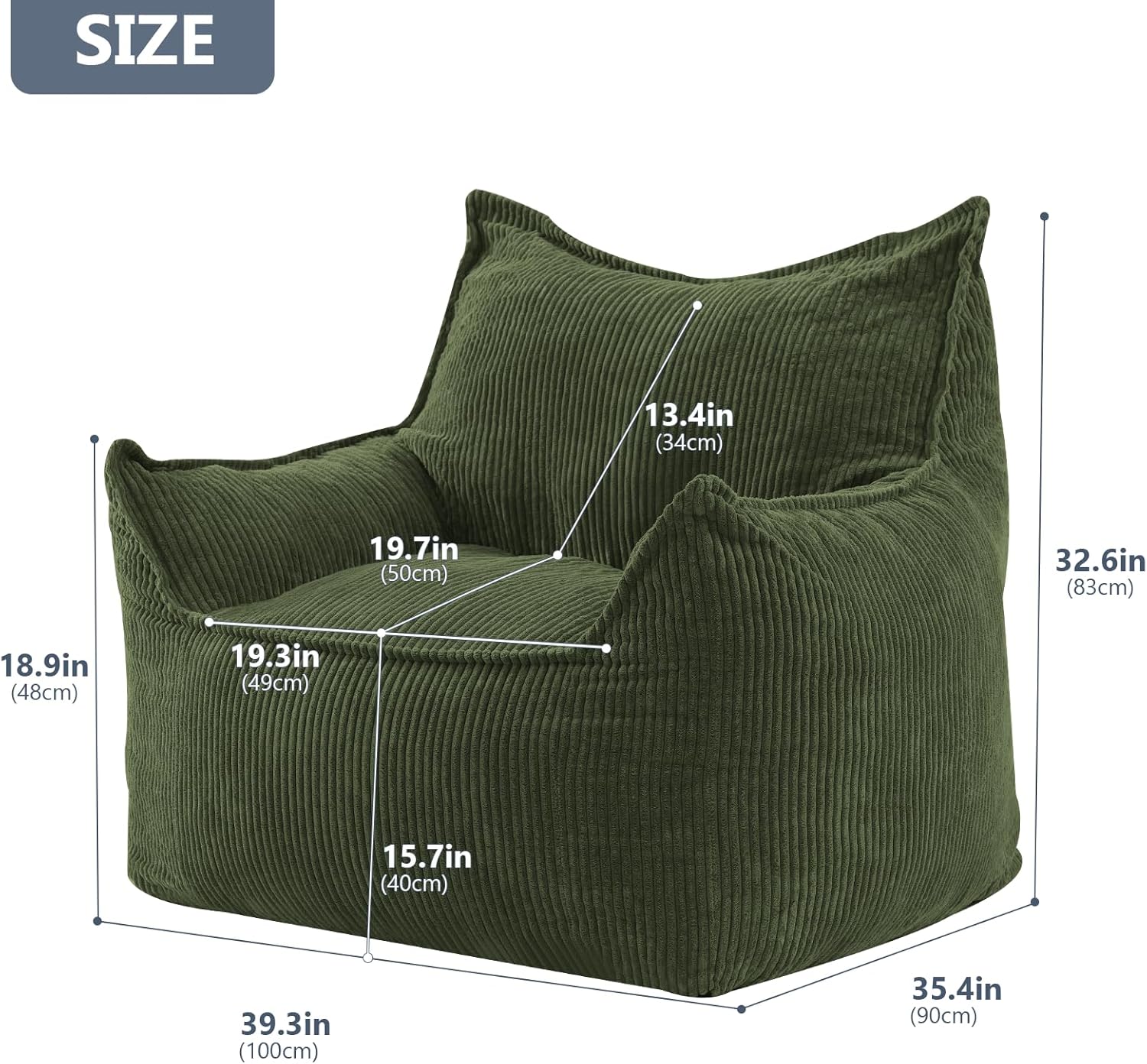 Giant Bean Bag Chair Sofa for Adults Teens, Comfy Corduroy Large Bean Bag Chairs with Armrests for