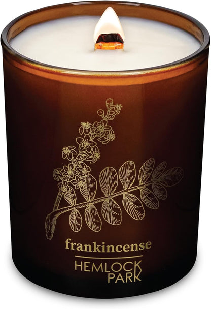 Hemlock Park Wood Wick Candle Handcrafted with Natural Coconut Wax and Essential Oils (Amber & Gold