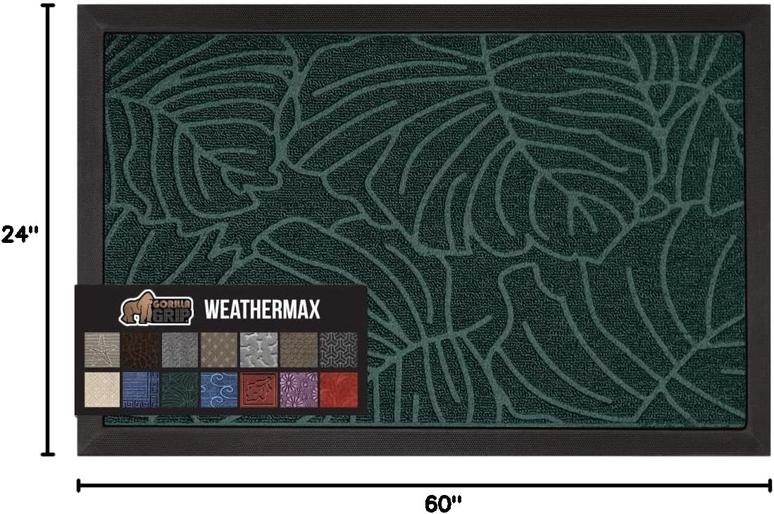 GORILLA GRIP 100% Waterproof All-Season WeatherMax Doormat, 60x24, US Designed Natural Rubber