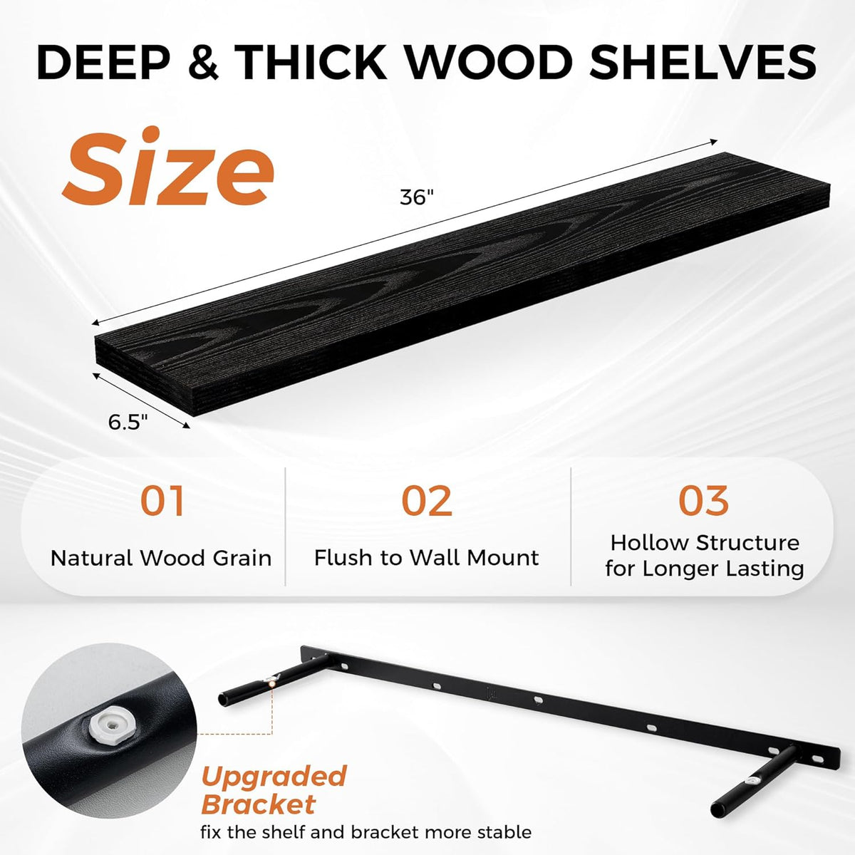 Fun Memories 36Inch Floating Shelves for Wall 2 Pack Wood Shelves for Kitchen, Bathroom, Bedroom