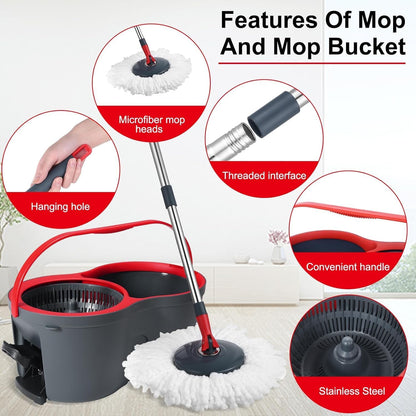 360° Spin Mop and Bucket Set Cleaning System,Mop and Bucket with Wringer Set for Home,Wet Dust Mop