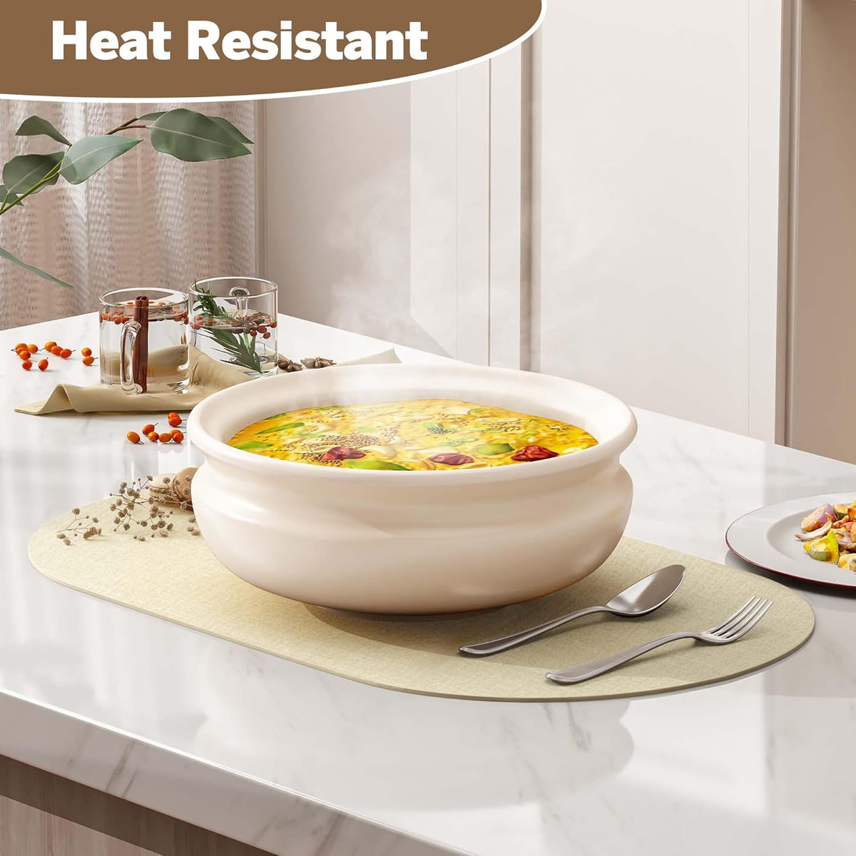 DOLOPL Large Placemats Set of 6, Oval Reversible Wipeable & Non-Slip Place Mats, Modern Faux