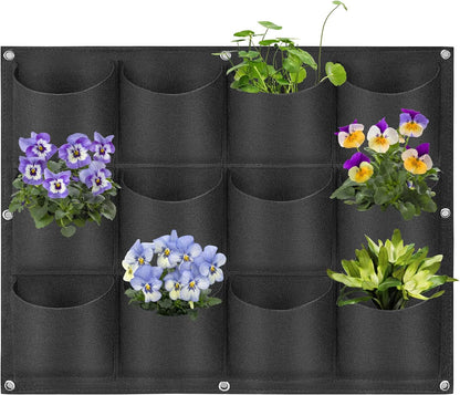 12 Pockets Hanging Planter Bags, Hanging Vertical Wall Mounted Plant Planting Grow Bags, Herb