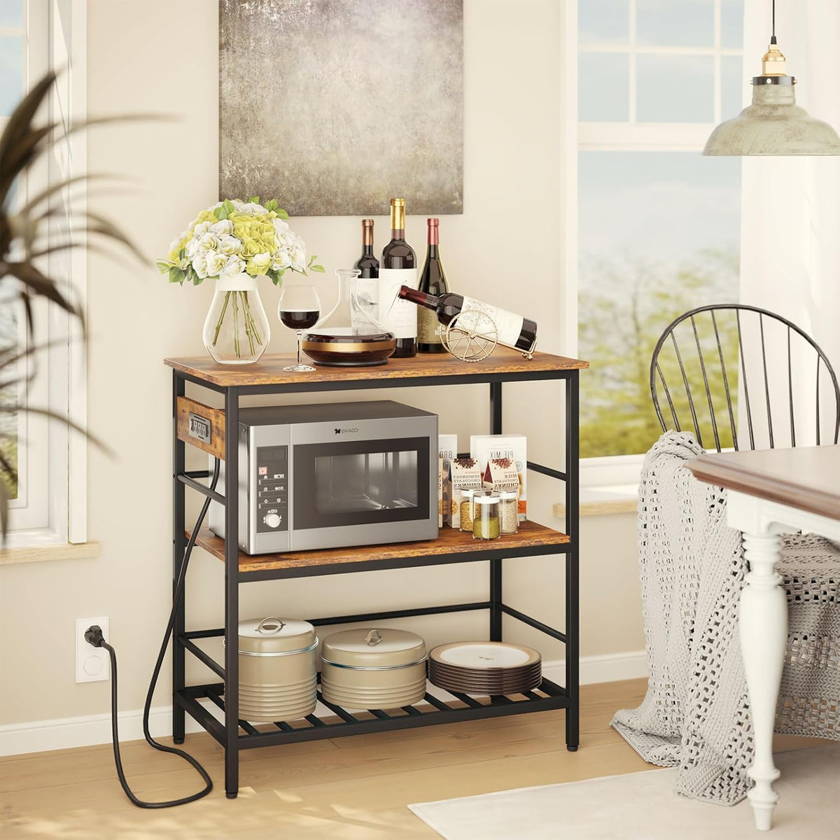 IBUYKE Kitchen Island with Storage, Bakers Rack with Power Outlet,Microwave Stand with Large