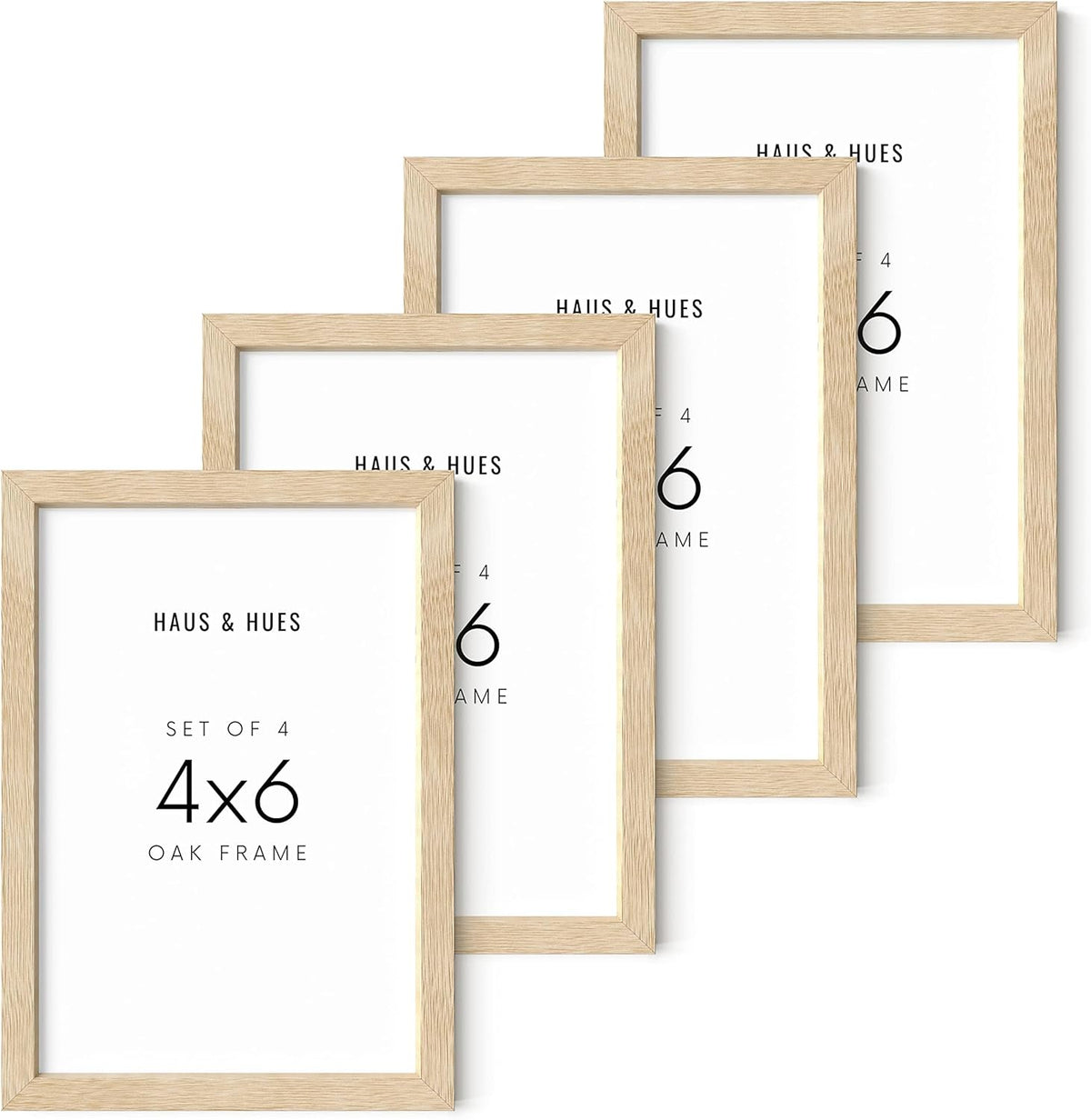 HAUS AND HUES Solid Oak 4x6 Picture Frame Set of 4 - Bulk Frames for Wall or Tabletop, Multiple