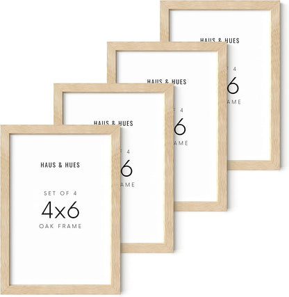 HAUS AND HUES Solid Oak 4x6 Picture Frame Set of 4 - Bulk Frames for Wall or Tabletop, Multiple