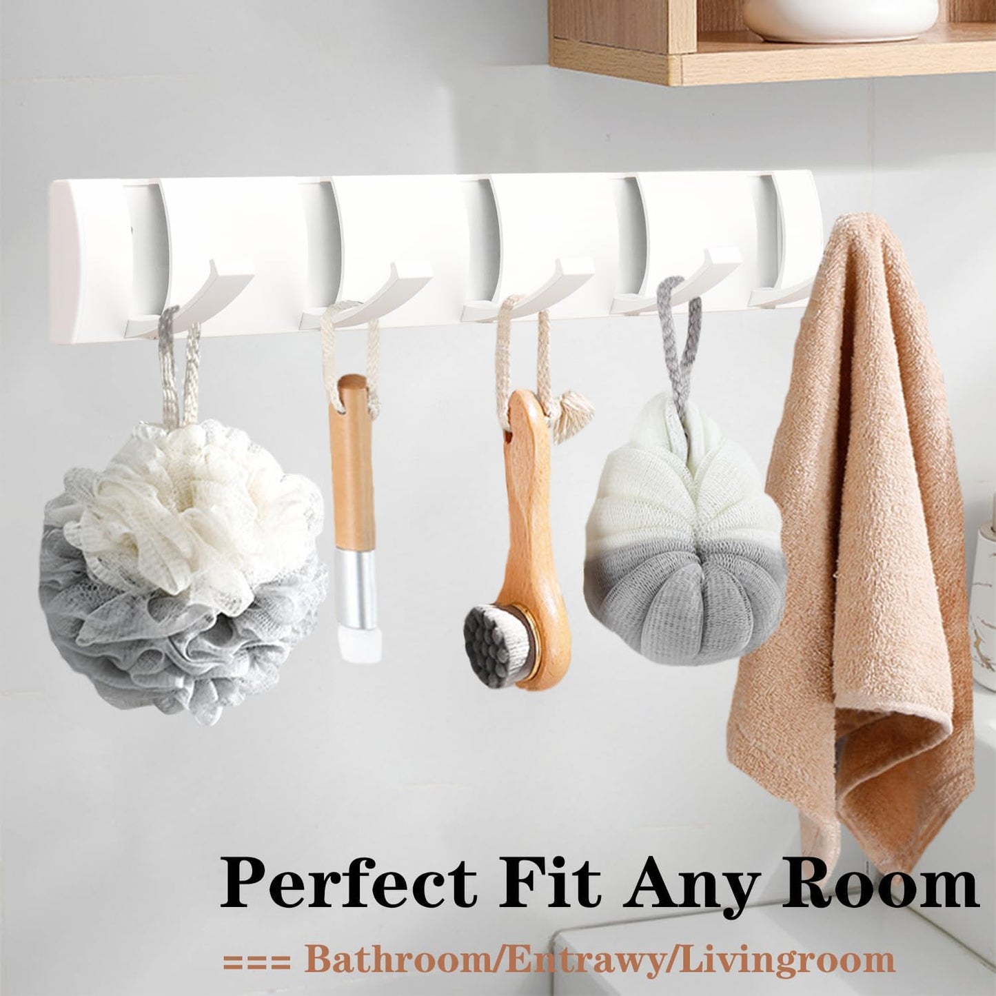 Folding Coat Hooks, Wall Mounted Coat Rack with 5 Retractable Hooks, Heavy Duty Towel Rack for