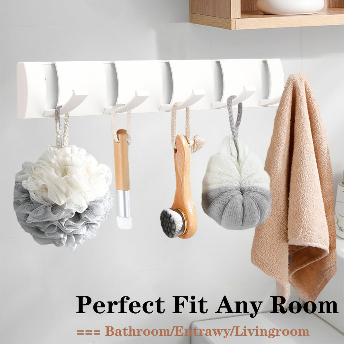 Folding Coat Hooks, Wall Mounted Coat Rack with 5 Retractable Hooks, Heavy Duty Towel Rack for