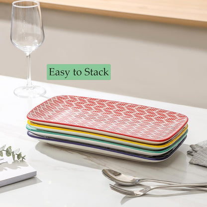 Selamica Ceramic Rectangular Serving Platters Set of 4, 12 Inch Serving Trays/Dishes for Party