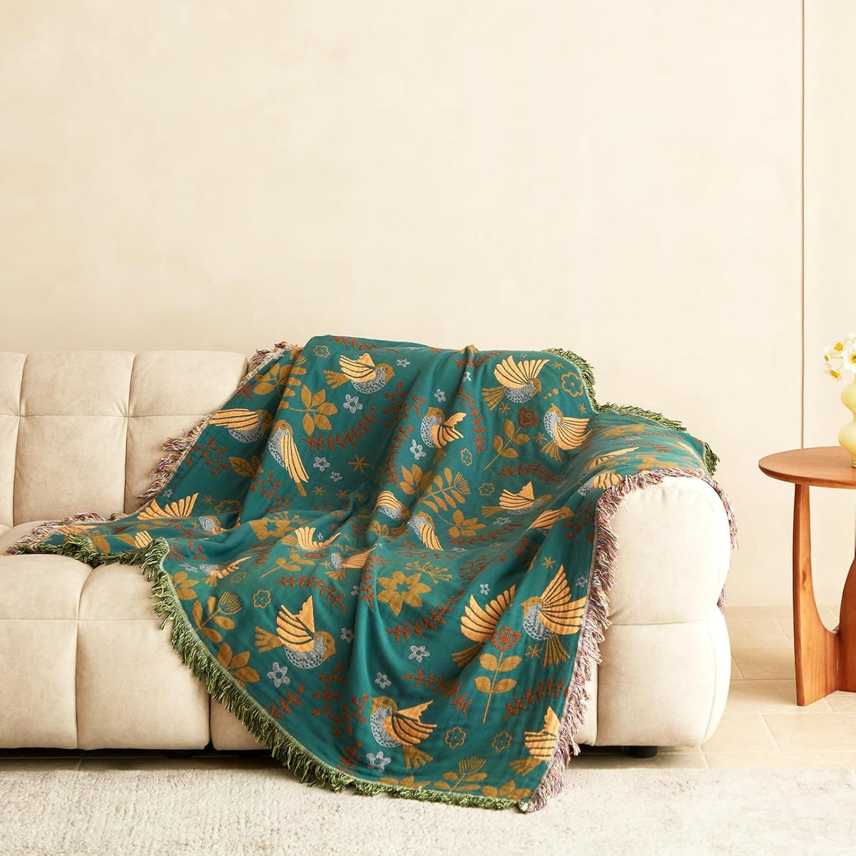 MSGKV Boho Throw Blanket Cotton Blanket for Couch and Sofa Cover for Living Room Summer Throw Cozy