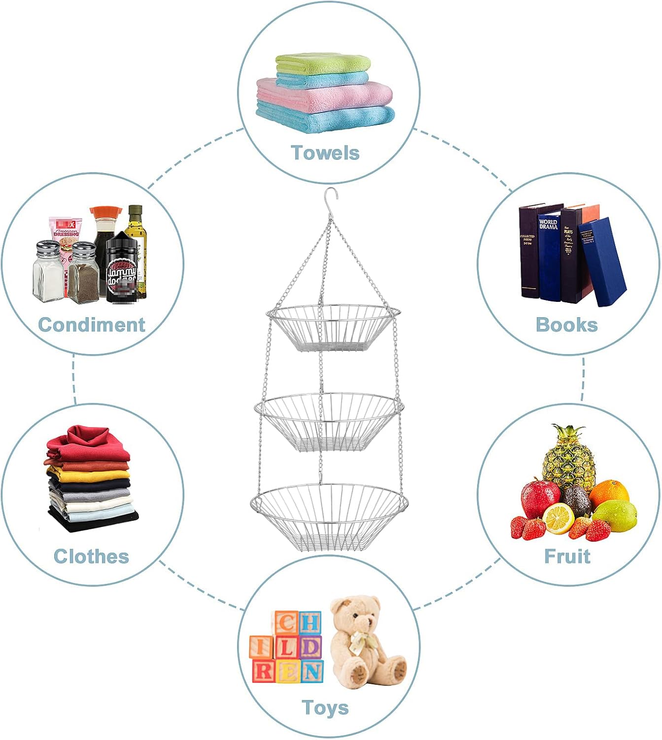 3-Tier Wire Fruit Hanging Basket 2 Packs, non-Punching Wall Hanging Storage, Kitchen Bathroom