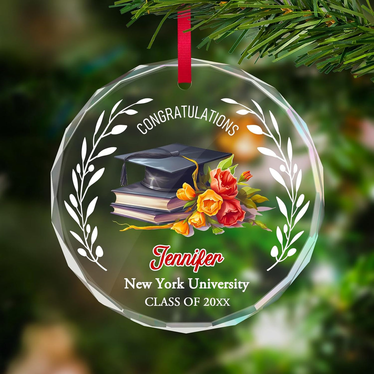 Personalized Graduate Glass Christmas Ornament, Class of 2025 Graduation Picture Ornament Gift for