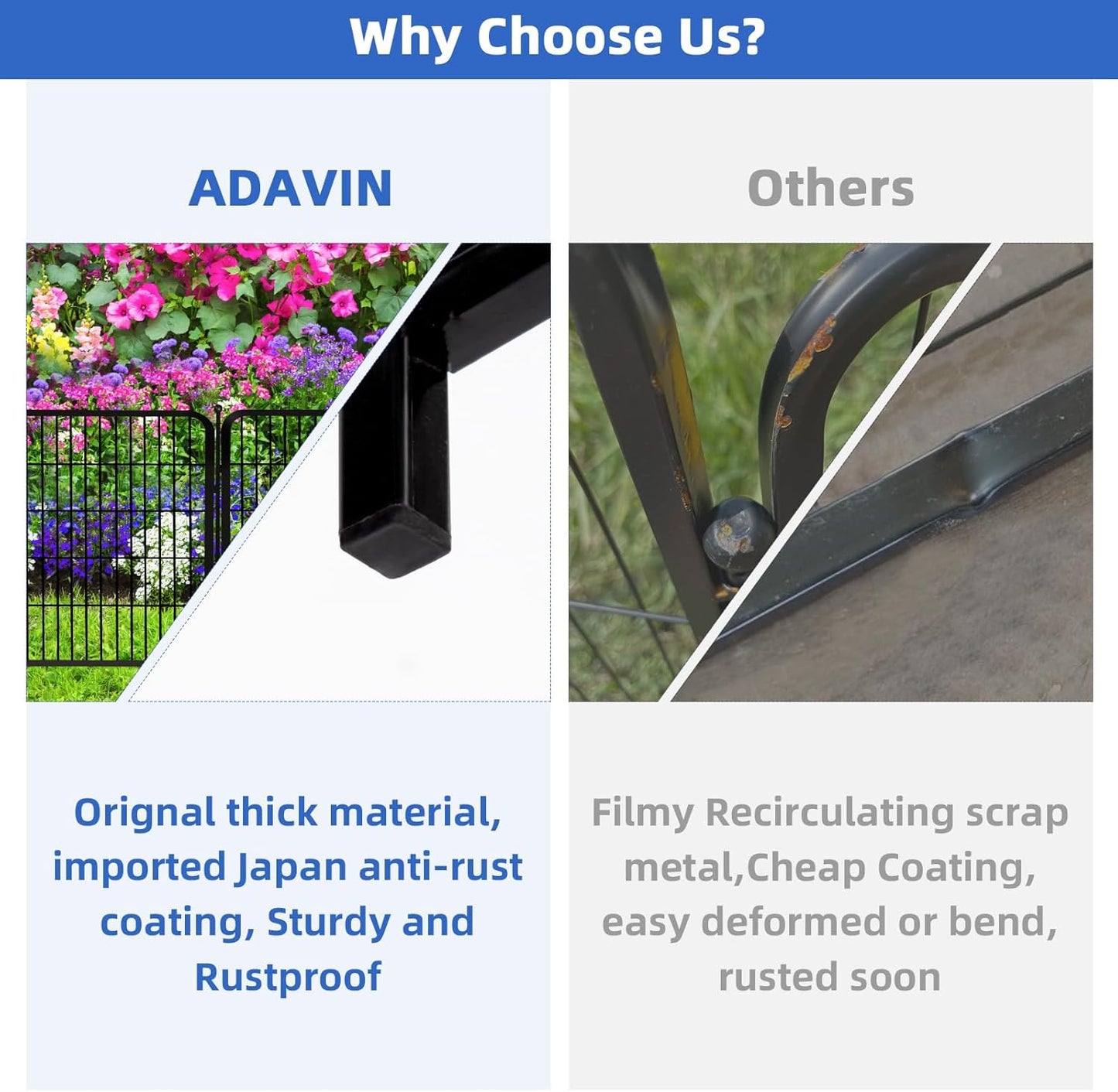 ADAVIN Tall Garden Fence, 48 in(H) 10 Panels Heavy Duty Iron Metal Animal Barrier Fence, Indoor or