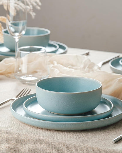 Famiware Milkyway Plates and Bowls Sets, 12 Pieces Dinnerware Sets, Reactive Glaze Dish Set
