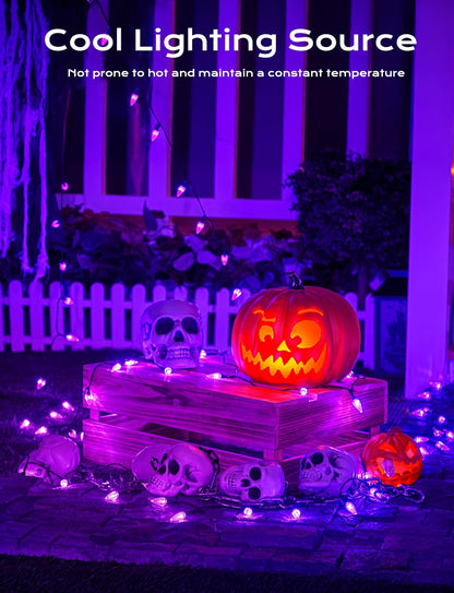 Brightown Solar Operated C6 Halloween Outdoor Lights, 22.64ft 50 LEDs Purple Halloween Lights