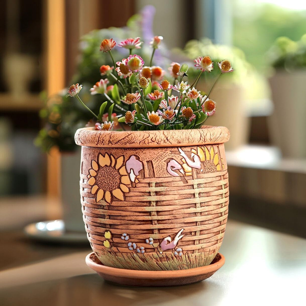 Ceramic Pot with Drainage Hole and Saucer, Plant Pots, Modern Decorative Planters for House Plants