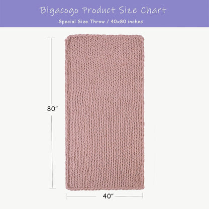 Bigacogo Chunky Knit Throw Blanket for Couch, 40x80 inches, 100% Hand Knitted with Thick Jumbo
