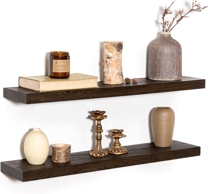 Rustic 30" Floating Shelves, Real Elm Wood Floating Shelf for Wall, Heavy-Duty Wall Shelves for