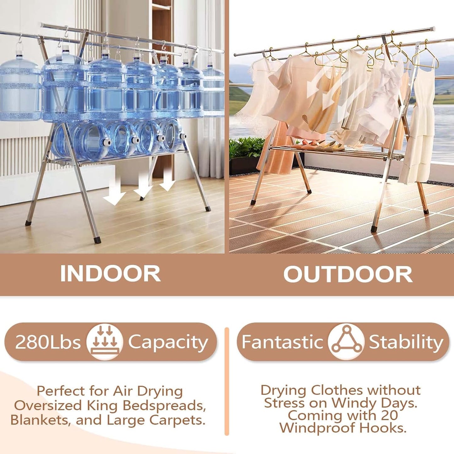 JAUREE Clothes Drying Rack 2 Tiers, Heavy Duty Drying Rack Clothing Folding Indoor Outdoor